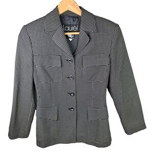 Laurel Women Blazer XS Black White Houndstooth Wool Blend Dark Academia Tailored